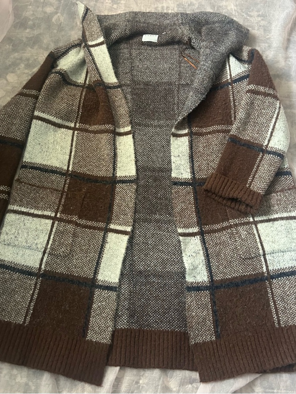 Cozy Brown Plaid Open-Front Cardigan Sweater